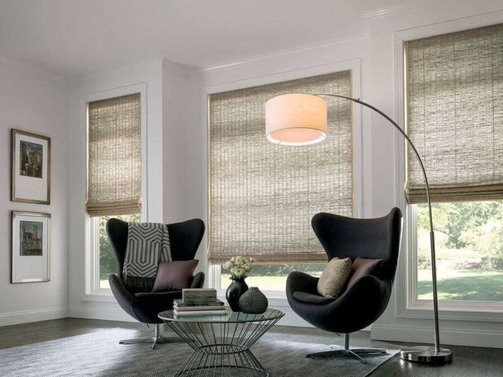 modern home interior with trendy woven shades adding stylish flair to window treatments.