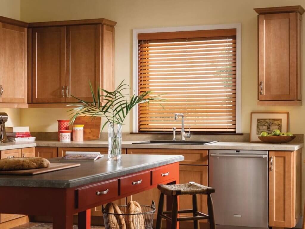 graber faux wood blinds in the kitchen